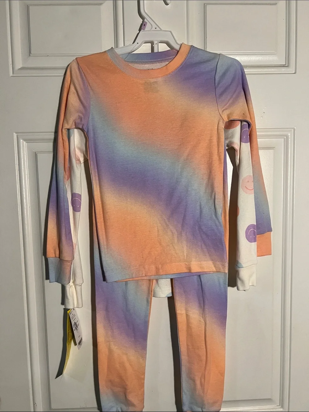 Two Carter's White Pajama Set with Pastel Purple, Peach & Light Blue Smiley Dot